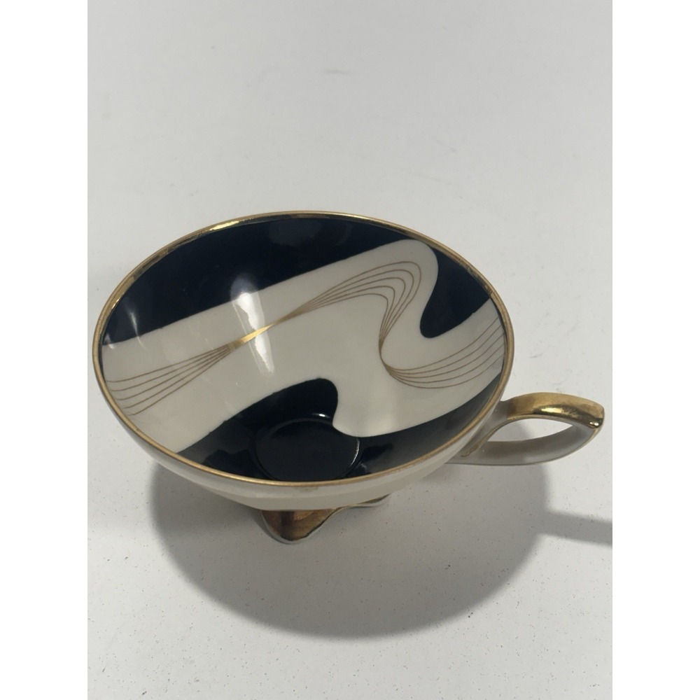 Mitterteich Bavaria White Black Golden Detail‎ Embellished Teacup 028 4871